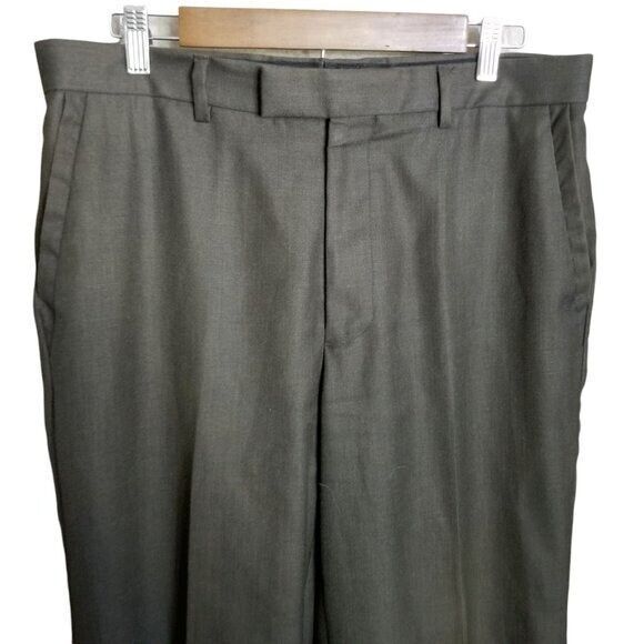 Perry Ellis Mens Size 34x32 Gray Brown Solid Dress Pants - Picture 3 of 8